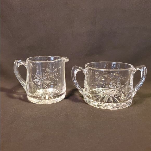 Vintage Susquehanna Crystal Sugar n Creamer in Six Point Star (Stem #4151) - Picture 2 of 9